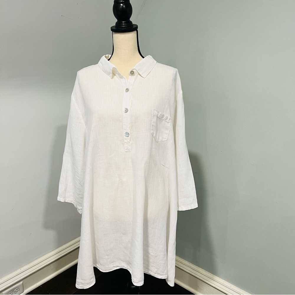 Matchpoint white linen long sleeve blouse XXL
